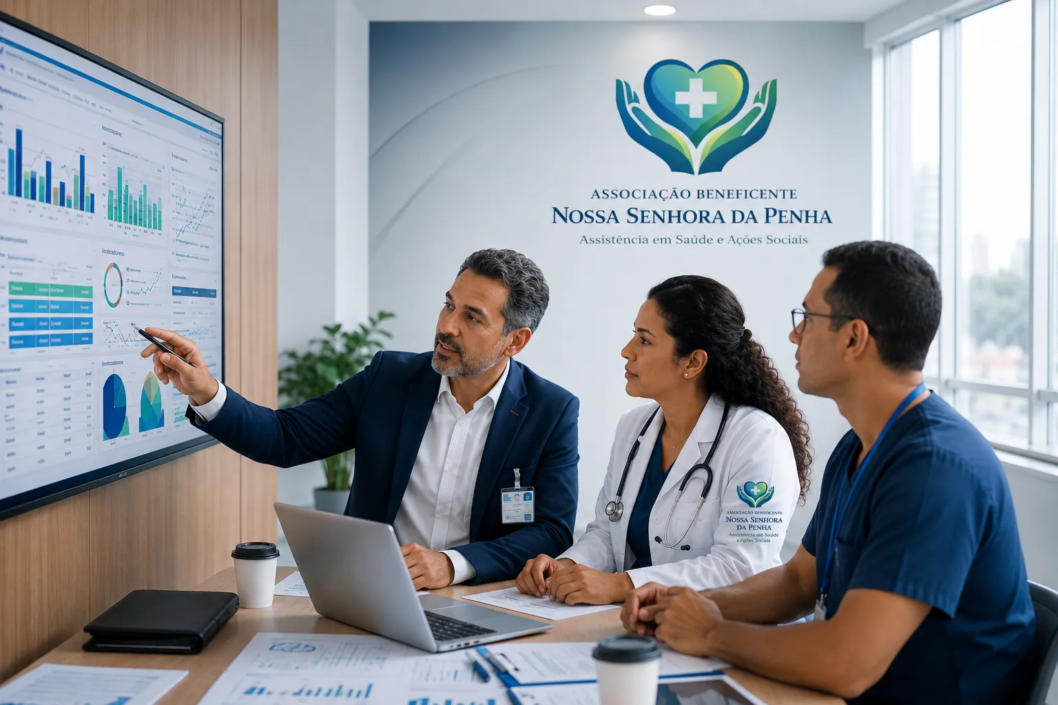 Equipe de gestão da ANSP analisando indicadores hospitalares